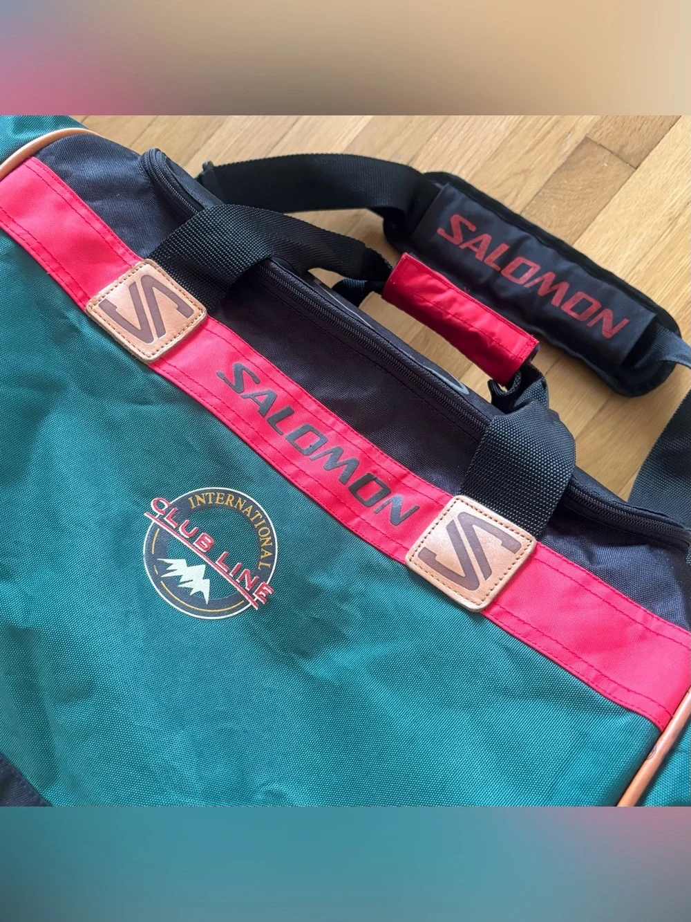 Vintage 90s Salomon Duffle Bag Green Black Club Line Streetwear Luggage